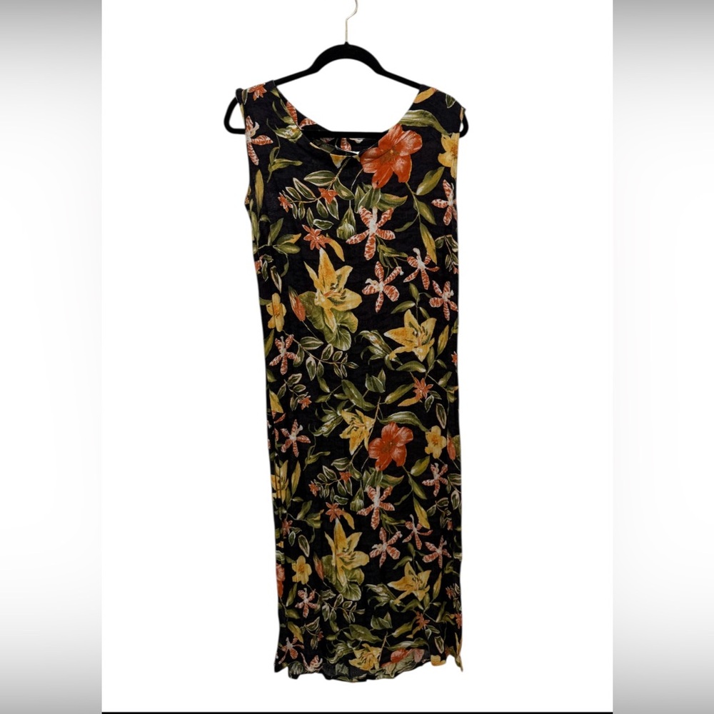 Clio VTG Floral Black,Yellow,Orange,Green Sleeveless Long Dress Sz(XL) - Picture 2 of 6